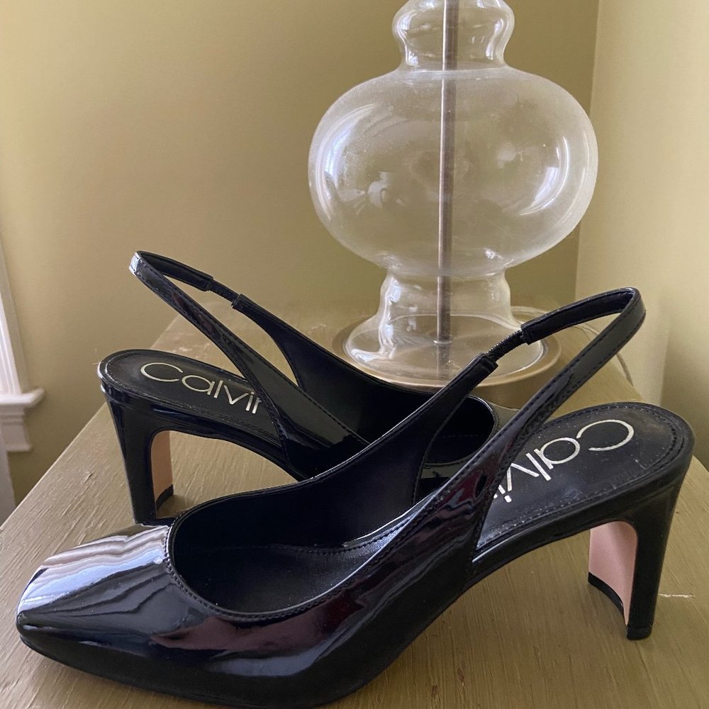 Calvin Klein Black Patient Leather Sling Back Shoes